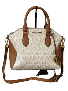 Michael Kors Small Logo Dome Satchel Bag Vanilla/Acorn